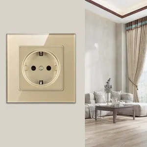 Panel de cristal dorado de 230v Oem, toma de corriente Ethernet, montaje de enchufe completo, elegante, Usb, UE