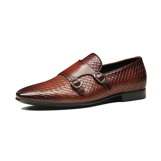 Most popular design flats soft comfortable mocassin monk strap 2 buckles loafer shoes for men