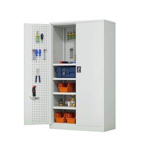 Armoire de rangement robuste en <span class=keywords><strong>acier</strong></span> au carbone à 2 portes pour garage, avec panneau perforé, pour outils, quincaillerie, multi-usages, pour salle de sport, atelier, OEM - Product Image 3