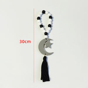 Regalos de Ramadán, 12 cuentas de oración árabes de madera y acrílico de 14 mm, pulseras con borla de luna y estrella islámicas de 30 cm, regalo religioso musulmán - Product Image 5