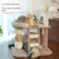 Tempat Tidur Kucing, Tiang Garukan, dan Mainan Tali Jute All-in-one dengan Bola Garukan, Gaya Pedesaan, Model Pohon Kucing