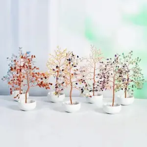 Hot Atacado Home Decor Natural Quartzo Rosa Cristais Cura Pedras Money Tree Sorte Árvore De Cristal