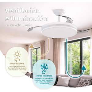 Ceiling fan with <b>light</b>, remote control, 3 blades, 30W DC motor + LED <b>light</b>, <b>timer</b>, 6 speeds, retractable blades, 3 - Product Image 5
