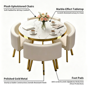 2026 Custom Modern Minimalist Small Kitchen Furniture <strong>Round</strong> <strong>Marble</strong> Metal <strong>4</strong> Seater <strong>Dining</strong> Room <strong>Table</strong> <strong>Set</strong> With <strong>4</strong> Chairs - Product Image 4