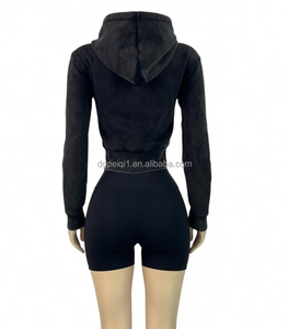 Peeqi 2026 Nueva Colección de Moda para Mujer, Sudadera con Cierre y Capucha Lavada, Top y Pantalones Cortos Deportivos, Conjunto Casual de 2 Piezas - Product Image 5