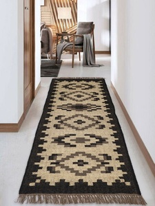 Alfombra de yute de lana Kilim rústica moderna hecha a mano de primera calidad, alfombra con patrón geométrico para dormitorio y sala de estar, juegos de alfombras duraderas - Product Image 2