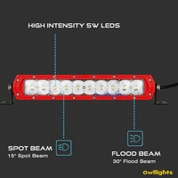 Barre lumineuse LED ultra-mince à une seule rangée Red Owllights 12V 24V 12 pouces 50W pour Patriot Wagoneer Truck Tractor ATV