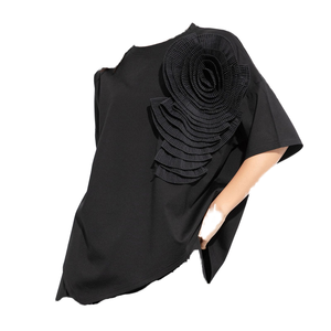 Camiseta de Mujer al por Mayor, Verano 2025, Nueva, Transpirable, Casual, Elegante, Cuello Redondo, Estampado Floral en 3D, Color Sólido, Manga Corta, 100% Algodón - Product Image 1