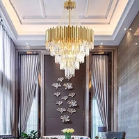 Lustre suspendu en cristal à 5 niveaux de design moderne, luminaire suspendu en métal doré, luminaire suspendu au plafond LED pour salon, salle à manger