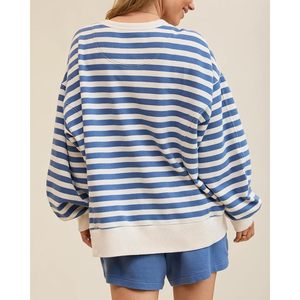 FOXA <b>Womens</b> Oversized Striped Sweatshirt Crewneck Pullover Loose Fit Cotton Blend Quick Dry Y2K <b>Top</b> - Product Image 2