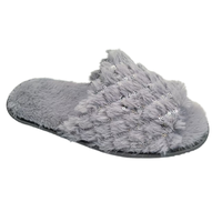 Pantoufles de maison pour femmes en gros bon marché rayé peluche paillettes Bling Design moelleux respirant chaud diapositives pour l'été