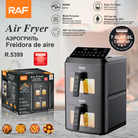Fritadeira a Ar Dupla RAF 14L 2800W 7L com Controle Digital 60-200°C para Frango e Batatas Fritas - Ideal para Cozinha Doméstica