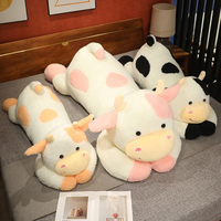 Long oreiller de vache en peluche brodée en coton PP super doux-Adorable animal en peluche de style couette géante pour utilisation au lit d'anniversaire