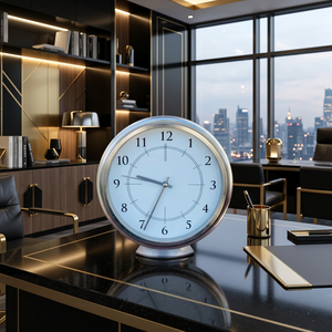 AK Brass Stainless Steel Durable Quartz Needle Analog Geometric <b>Modern</b> Table <b>Clock</b> with Stand for Desk/Shelf Decor - Product Image 3
