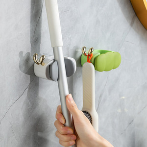 <b>Wall</b> Mounted <b>Mop</b> Holder Storage Rack Round Punch Free Dustproof Cover For Bathroom Cleaning Tools - Product Image 3