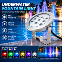 Lumière LED sous-marine personnalisée en acier inoxydable 316L, IP68, 27W, couleur RVB, avec câble en caoutchouc UL de 1,5 m, lumières de fontaine, DC24V, prix d'usine