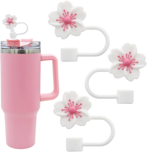 Cover in paglia in Silicone per fiori di Sakura da 10mm con Design floreale Chic accessori per bevande con barra antipolvere - Product Image 2