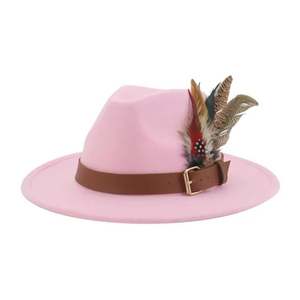 Chapeaux Fedora en feutre à large bord en laine, personnalisés avec logo imprimé ou brodé, pour la jazz et l'église, avec ceinture à plumes – Vente en gros, haute qualité, prix abordable - Product Image 5