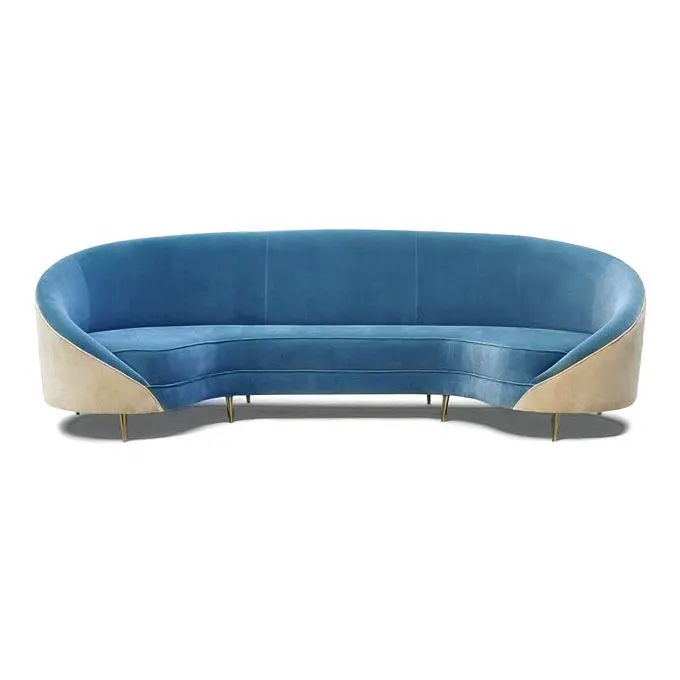 Hot Selling Moderne Luxe Hotel Grote Ronde Blauw Fluwelen 4 Zits Bank Xxl Woonkamer Stof