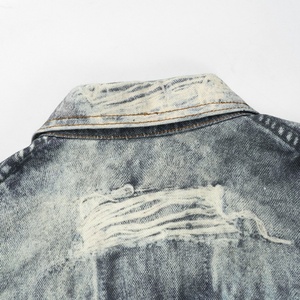 Chaqueta Bomber de Mezclilla Estampada para Hombre de Diseño Nuevo y Alta Gama, Transpirable, con Lavado Vintage, Color Combinado, Detalle de Cordón en la Espalda, Premium - Product Image 4