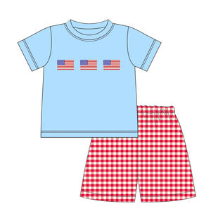 2023 Neues Design Kinder gekleidet Kleidung 4. Juli Kleinkind Boutique Mädchen Outfits überbackene Puff ärmel Mädchen Kleidung Sets - Product Image 3