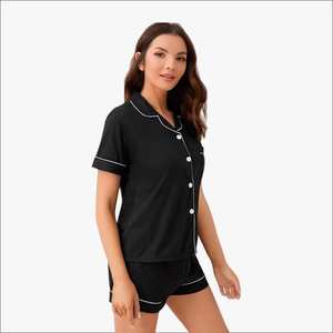 <b>Women's</b> <b>Summer</b> Knitted Bamboo Fiber Customizable Color & Pattern <b>Pajamas</b> Set-Soft Breathable Sleepwear - Product Image 3