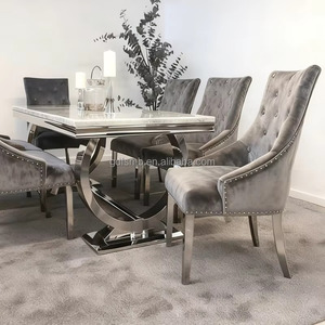 Set Moderno di Lusso con <span class=keywords><strong>Tavolo</strong></span> <span class=keywords><strong>da</strong></span> <span class=keywords><strong>Pranzo</strong></span> in <span class=keywords><strong>Marmo</strong></span> Grigio <span class=keywords><strong>e</strong></span> 6 Sedie per Cucina <span class=keywords><strong>e</strong></span> Ristorante - Product Image 5