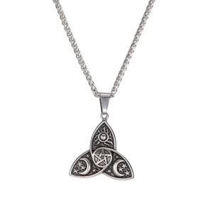 Colliers à chaîne en acier inoxydable inaltérable avec pendentifs Wicca Soleil Étoile Lune pour Hommes, Bijoux Viking avec Zircon Principal pour Mariages - Product Image 1
