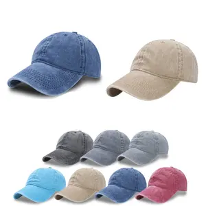 Оптовая продажа, персонализированные джинсовые шляпы с логотипом, вымытые потрепанные 100% хлопчатобумажные кепки с вышивкой 6 панелями, ковбойская бейсболка