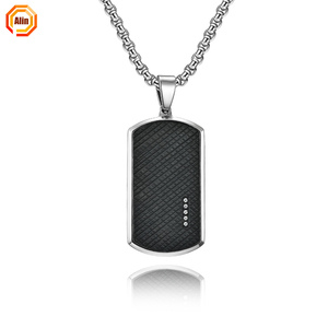 Collier pendentif en acier inoxydable avec chaîne en boîte de 45 cm, forme carrée, cinq diamants sertis, motifs irréguliers en <span class=keywords><strong>plaid</strong></span> - Product Image 1