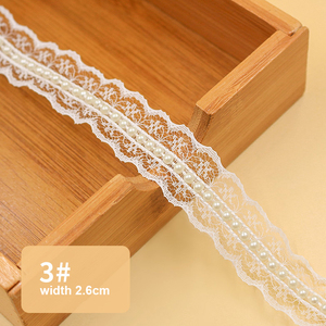 Cinta de recorte de encaje con cuentas de perlas blancas para novia hecha a mano para vestido de novia, diadema, decoración de zapatos - Product Image 3