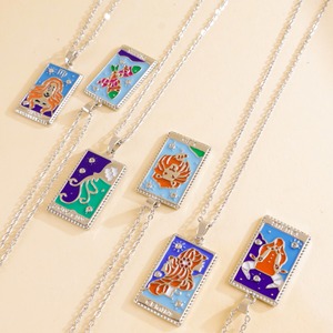 Venta al por mayor personalizado doce Zodiaco gota aceite relieve cuadrado marca collar de moda collar de acero inoxidable - Product Image 3