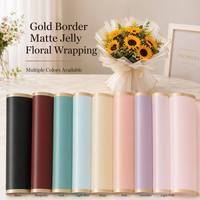 Papel de Regalo Floral Mate con Borde Dorado, Lámina de Embalaje Impermeable para Ramos de Flores, Decoración de Regalos, Venta al Por Mayor
