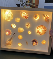 Cadre d'art en coquillages lumineux haut de gamme, en forme de croissant de lune, en résine LED avec coquillages véritables, boîte profonde, veilleuse pour cadeau et décoration côtière, vente en gros