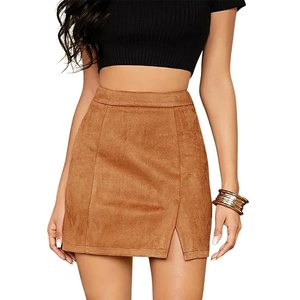 Women's Empire Waist Handmade Woven Worsted Casual Mini <b>Skirt</b> with Pleat and Zipper Closure Soft & Anti-Pilling & Anti-Wrinkle - Product Image 1