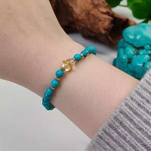 LONGFENG Unisex High-End 18K Gold Plated S925 <b>Silver</b> Chain Link <b>Bracelet</b> Genuine Natural Turquoise <b>Beads</b> Fashionable Bangles - Product Image 3
