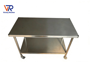 VICTORY KITCHEN 201 0.8mm Stainless Steel Movable 2-layer Condiment Bar 300KG Capacity Model for Kitchen <b>Work</b> <b>Table</b> with Wheels - Product Image 2