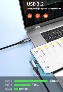 Cable de Datos Tipo-C 3.2 para Teléfono Móvil, Transferencia de Audio y Video de 20 GB, Carga Rápida PD 3A, Ángulo Recto, Aleación de Aluminio, Ahorro de Tiempo - Product Image 4
