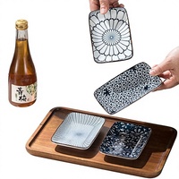 Ensemble de vaisselle japonaise en céramique, plat carré long pour sushis et en-cas, motif végétal sous glaçure, compatible micro-ondes