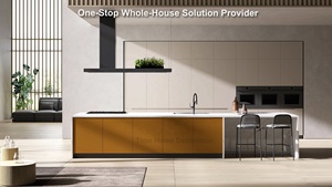 Mobili da <span class=keywords><strong>cucina</strong></span> modulari privi di corrosione Design libero moderni armadi da <span class=keywords><strong>cucina</strong></span> color crema in <span class=keywords><strong>legno</strong></span> isola con frontali di porte di accento giallo - Product Image 3