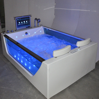 Baignoire rectangulaire transparente blanche moderne pour deux personnes, en acrylique sur mesure, 1200 mm, avec massage et commande par ordinateur