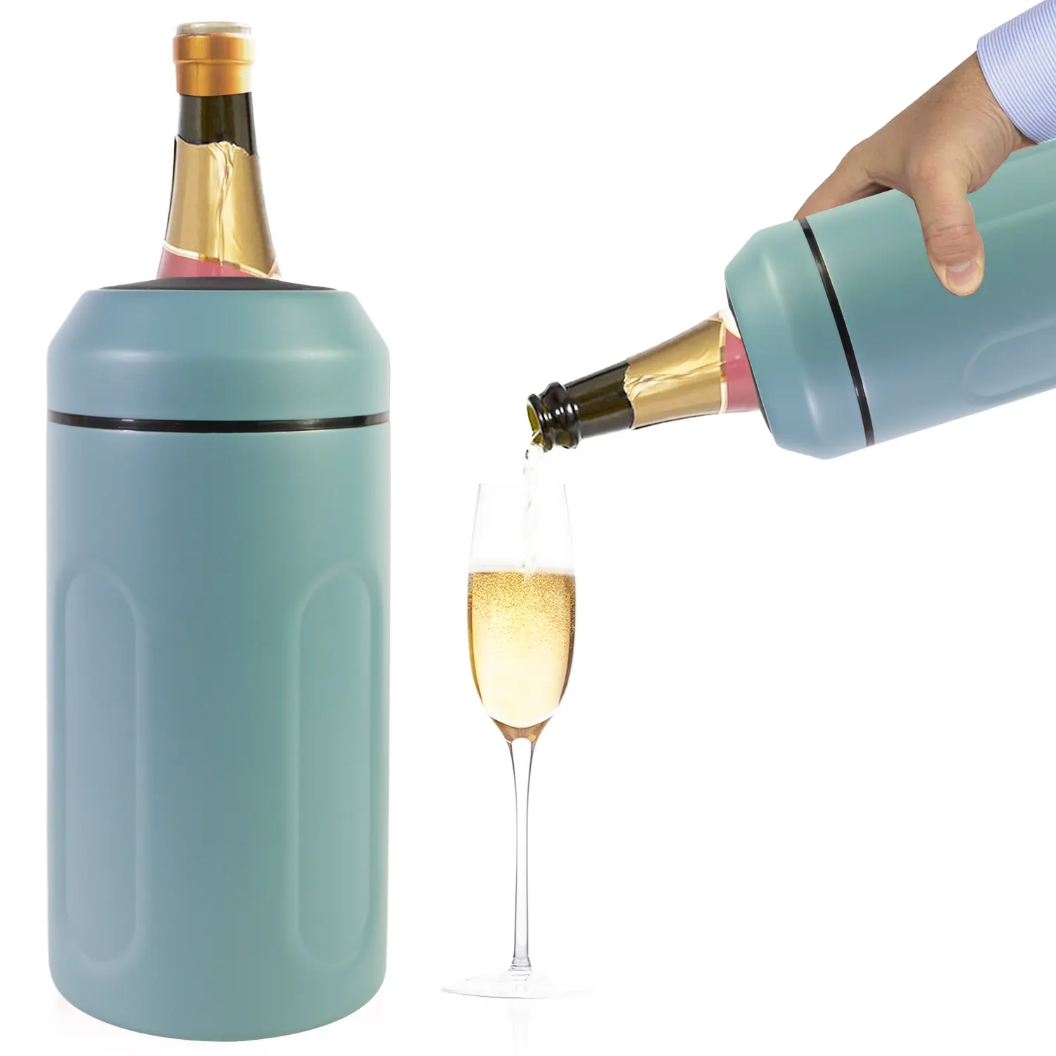 750ml en iyi şampanya soğutucu yalıtımlı taşınabilir şarap şişesi tutucu taşıyıcı Metal kol 6 saate kadar soğuk tutmak