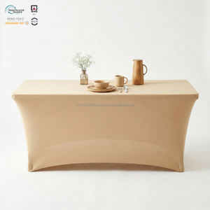 Housse de table extensible moderne en spandex ivoire opaque de 8 pieds, écologique, imperméable et personnalisable pour bureau de présentation - Product Image 1