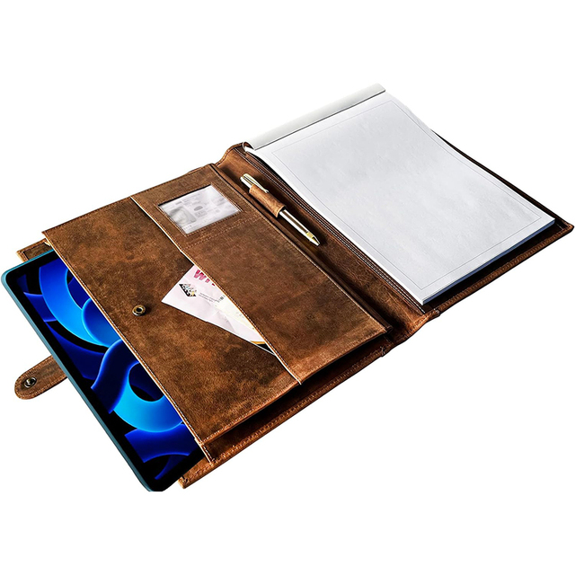 Stylish Leather Portfolio Padfolio for Men & Women Modern Resume File Folder Folio Organizer for Certificate Documents