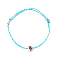 Conception simple et unique perles rouges en argent 925 corde bleu clair frais noeud coulissant bijoux de mode