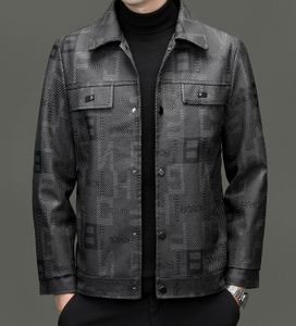 Veste en cuir à revers pour homme, style coréen, coupe ajustée, noir et or, chaudement rembourrée, pour l'automne et l'hiver - Product Image 4