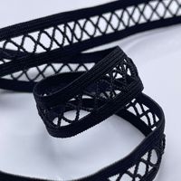 Bande élastique en nylon enduit doux pour la peau, motif ajouré, structure creuse, motif losanges noir et blanc, sangle en tissu avec logo