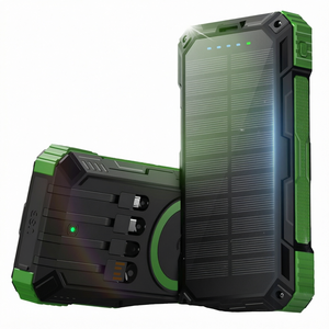 Batterie externe solaire 20000 mAh avec charge sans fil, charge rapide, station d'alimentation portable, câbles intégrés et lampe torche pour l'extérieur - Product Image 1