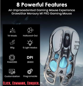 เมาส์เกมมิ่งไร้สาย GravaStar Mercury M1 Pro ผลิตด้วยมือจากแมกนีเซียมอัลลอยด์เคลือบผิวแบบวินเทจ ความละเอียด 26000 DPI เชื่อมต่อผ่านพอร์ต USB - Product Image 4