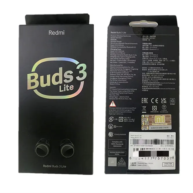 CDレベルのステレオイヤフォンRedmi buds3liteグローバルバージョンMi Airイヤフォンエアドット充電ケース付き